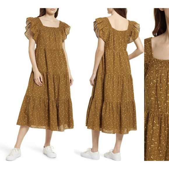 Madewell Dresses & Skirts - New Madewell Midi Dress Women Small Ruffle Prairie Cottagecore Brown Floral Boho